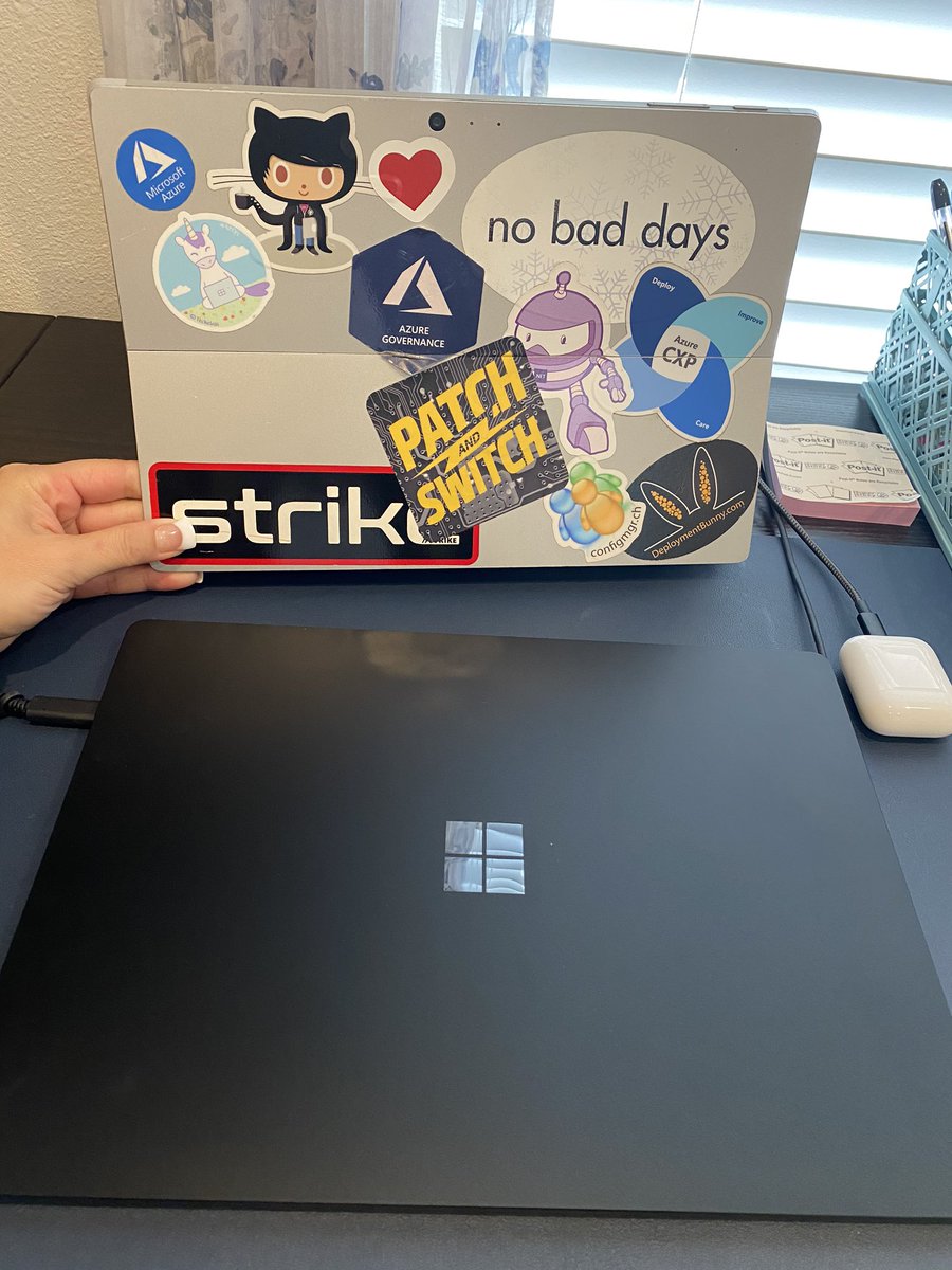Lehman__Holly's tweet image. There’s good &amp;amp; bad to everything..

•Getting a new laptop is always exciting!! 
•Saying “goodbye” to old stickers is sad
•Welcoming the opportunity for new stickers is motivating! 
#freshstart #Surface3 #MicrosoftStickerLife #TechLife