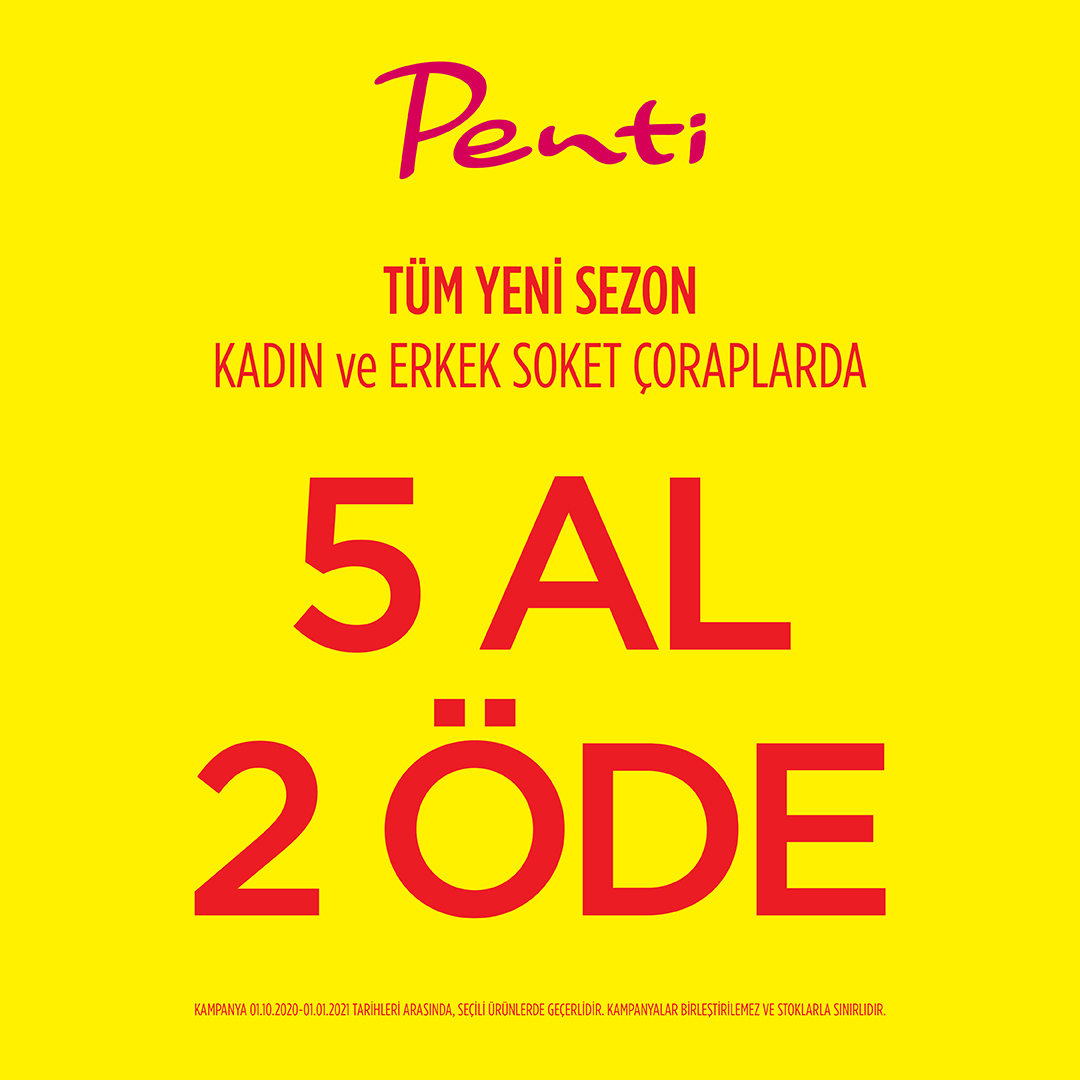 Penti'de tüm yeni sezon kadın ve erkek soket çoraplarda 5 al 2 öde kampanyası başladı! <a href="/Penticorap/">Penti</a>