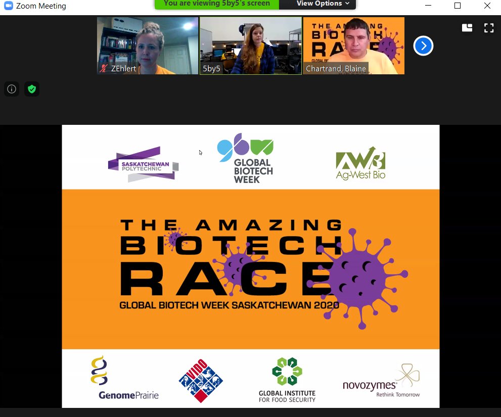 NutrienAgCda's tweet photo. Outside their #doublehaploid lab, Zoe Ehlert & the #NutrienAgSolutions team joined the 10th Annual #AmazingBiotechRace . Local companies got to meet the students on #Zoom and test their skills. Great job to the @SaskPolytech & #highschool participants! #GBW2020 #YXE #SaskScience https://t.co/SescAOwTaa