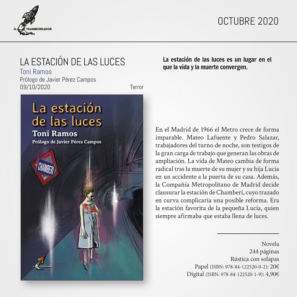 Nuestra novedad para este mes de octubre es «La estación de las luces», de Toni Ramos. Toda la información ya disponible en nuestra web.
edicioneseltransbordador.com/la-estacion-de…