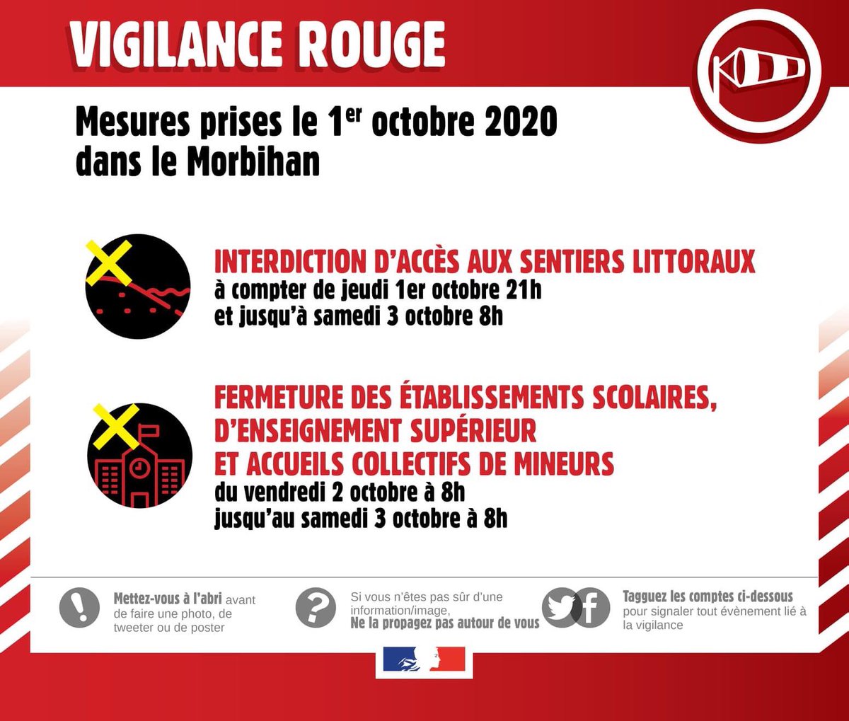 🔴⚠️ DERNIERE MINUTE : toutes les écoles, crèches, tous les collèges, lycées et établissements d'enseignement supérieur seront fermés ce vendredi en raison des vents violents annoncés.