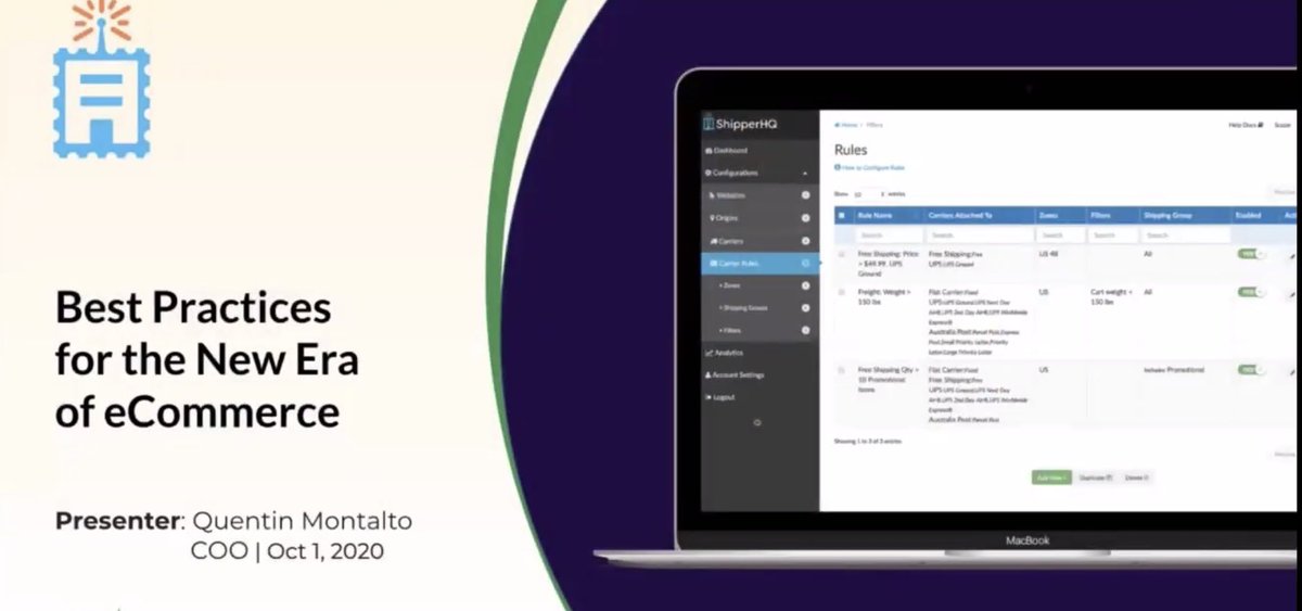 Our COO <a href="/Quentalto/">Quentin Montalto</a> has officially started our session for #MES2020 presented by <a href="/BlayzerCommerce/">Blayzer Commerce</a>! 

Check out this 🧵 to learn the latest for shipping and ecommerce 👇