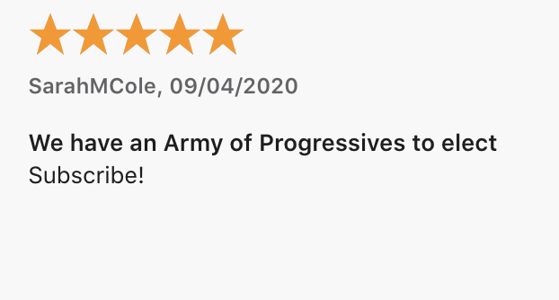 VinnieChant's tweet photo. So, do exactly as SarahMCole has said and has done:

Subscribe to @PlanForThatPod (follow us on Twitter, too), and drop a ⭐️⭐️⭐️⭐️⭐️ 5-star review!

#ArmyOfProgressives https://t.co/RRD3LeXPN4