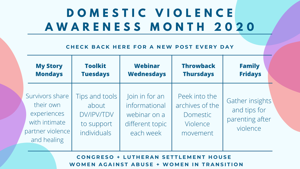 WomenAgnstAbuse's tweet photo. Philly's Domestic Violence Collaborative - @Congreso1977, @LSHPhilly @womenagainstabuse and @helpwomen - are teaming up to bring you a month of messaging for Domestic Violence Awareness Month! Help us spread the word by sharing our posts! #DVAM2020 #dvamPhilly https://t.co/1PHG7M3Rh8