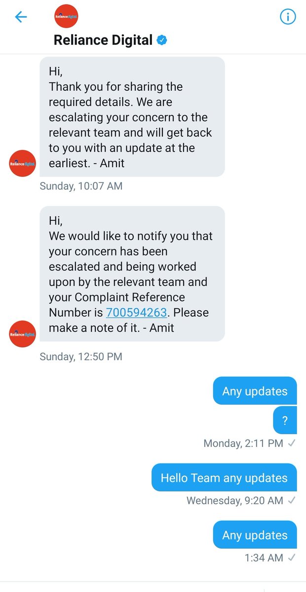 <a href="/RelianceDigital/">Reliance Digital</a> <a href="/reliancejio/">Reliance Jio</a> 
Please give me the resolution.when you guys asked me to DM. I got complaint number from ur side but did not get any solution.attaching the screen shot.please provide me the resolution <a href="/reliancejio/">Reliance Jio</a>