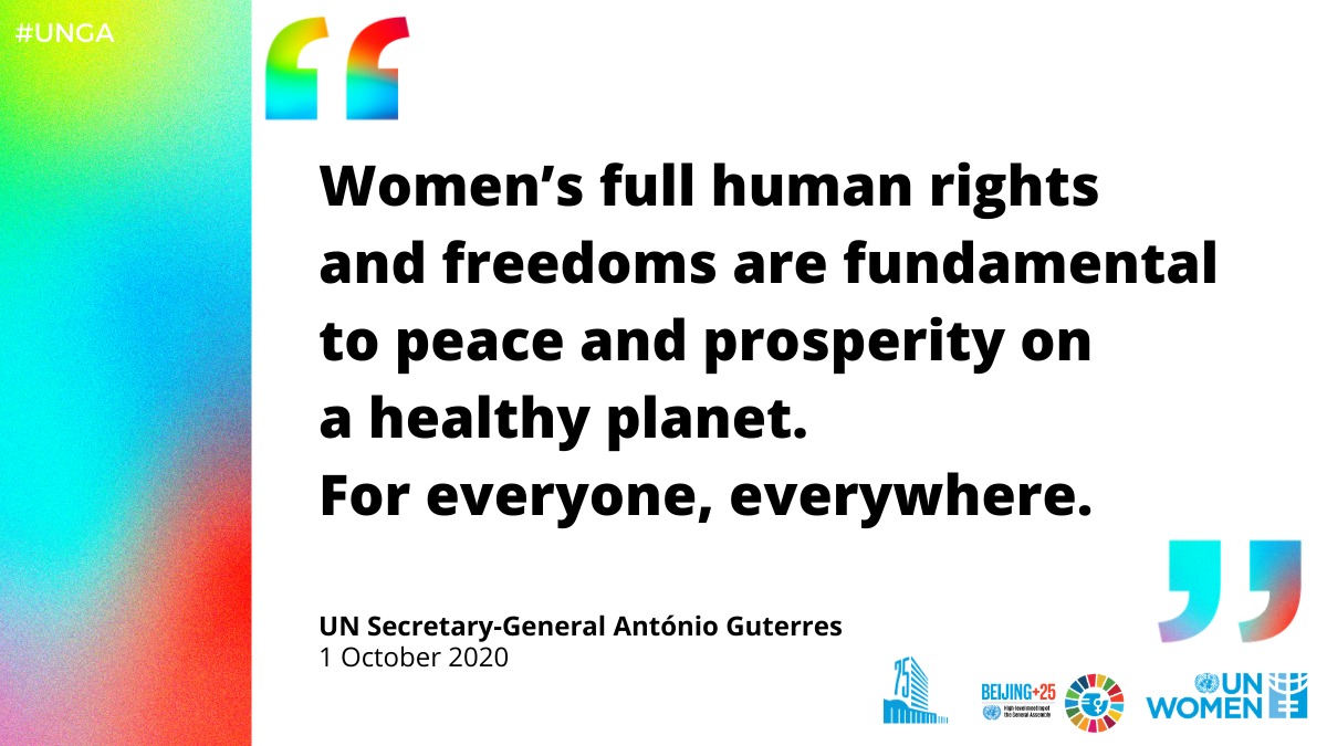 UN's tweet image. &quot;In recent times, we have seen around the world a pushback against gender equality &amp;amp; women’s rights. Now is the time to push back against the pushback.&quot;

-- @antonioguterres bit.ly/36mSWY1 #GenerationEquality