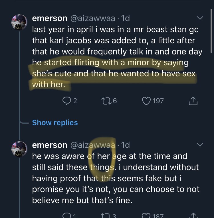 -just doesnt make sense.Like i said, im all for believing the victim however the problem with this thread is.It isnt the victim. We dont know who was targeted, we dont know if they even got *consent* to post this.Theres nothing on who the victim even is, no age, no @- (3/?)