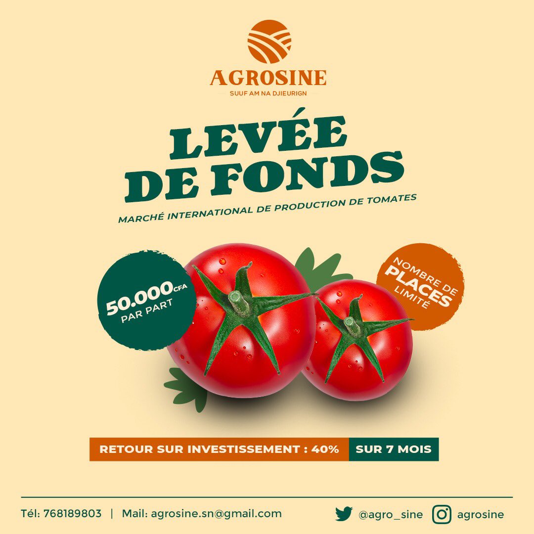Agro_sine's tweet photo. Parce que *‘’SUUF Amna Djieurign ni Xaliss Amé Solo’’* Rejoignez Notre Fond D’Investissement 
#agriculture #kebetu #Entrepreneurship #entrepreneuriat #African https://t.co/pbGJZKnTuu