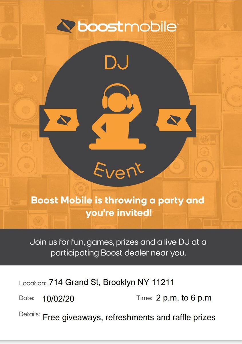 Boost_IAli's tweet photo. #Brooklyn #Bushwich #Grandst, Come check us out tomorrow at 714 Grand st, Brooklyn for some amazing offers, giveaways &amp; music with live DJ on site between 2 pm and 6 pm. Be well and be safe 😷😷😷!! @JayMiglionico @dish @DISHNews @Boost_Jesse https://t.co/GhYTNHrJrM