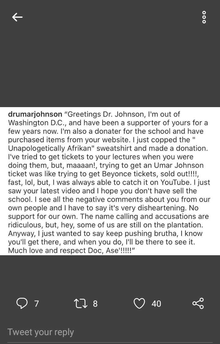 Only Umar Johnson says "donater" fake!!