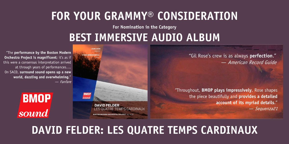 Center21cMusic's tweet photo. Exciting news! David Felder's Les Quatre Temps Cardinaux album recorded by @BMOPmusic is up for a grammy! https://t.co/pqMnSLzIuh https://t.co/yTxVw2WCDq