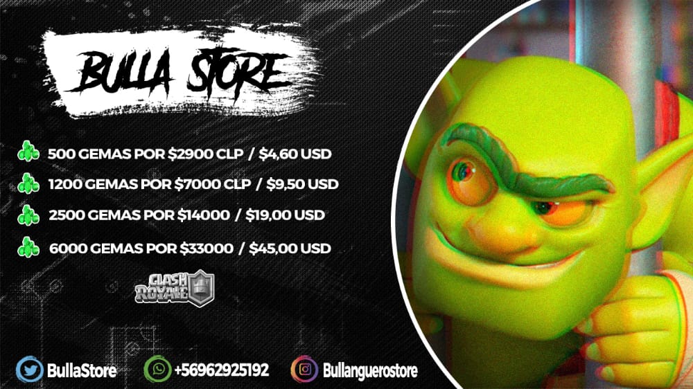 BullaStore's tweet image. Volvemos con todo con las ventas de Clash Royale, Free Fire, BS etc. Solo consulten por el juego que necesiten al DM📩 o wsp: +56962925192

Por temas de impuestos, nos vemos en la obligación de subir un poco los precios😪