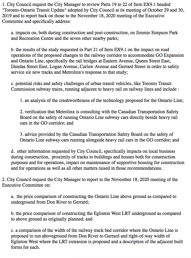 Councillor Paula Fletcher has a long motion that, among other things, calls for a report on cost comparisons between underground vs. above ground Ontario Line and Eglinton West LRT.