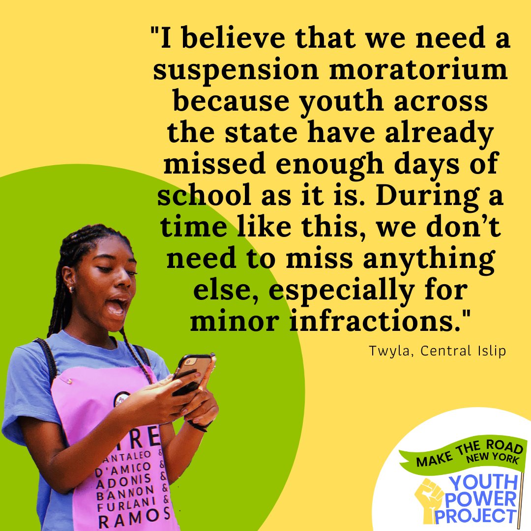 4EdJustice's tweet photo. BREAKING: BIPOC NYC students w/@UYC_YouthPower are demanding a NY statewide moratorium on suspensions for the rest of the schl year. Interim Education Commissioner Rosa must #SuspendSuspensions NOW. Sign the youth petition to end #school2prison pipeline: https://t.co/e9keIbVOQC https://t.co/IIN9Y7axEN