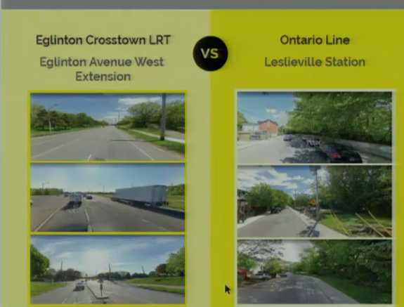 Fletcher has some photos comparing the surrounding areas of the above ground Ontario Line vs. the underground Eg West LRT.