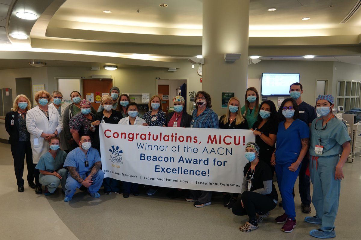 ScottEvansSharp's tweet photo. Congrats to our MICU for receiving the @AACNme Gold Level Beacon Award for Excellence! This award recognizes critical and acute care environments that demonstrate a commitment to excellence in leadership, employee development and patient care. Keep up the great work! https://t.co/76KNjQYZ9x