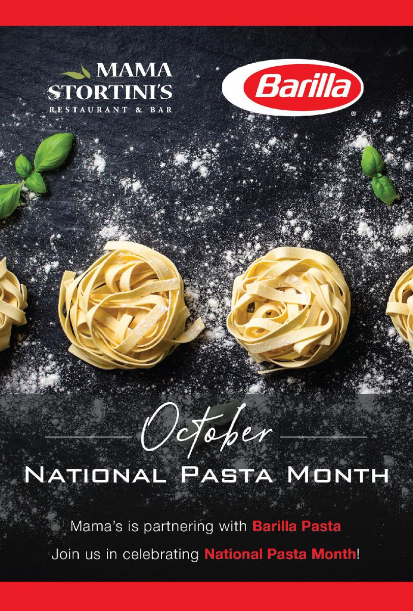 MamaStortinis's tweet photo. October is #nationalpastamonth with our partner @barillaus we will be celebrating pasta all month long! Try some of our new pasta dishes or enjoy your favorites. Join us for take-our or dine-in! https://t.co/pPkbX1l0ir