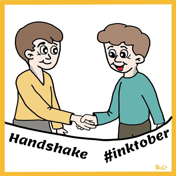 kiwichamp's tweet photo. Decided to try #inktober using prompts from @TheSketchEffect #thesketcheffect  Good opportunity to practise more (always needed por sure) 
Today Oct 1st - Handshake https://t.co/f7dljtpNxJ