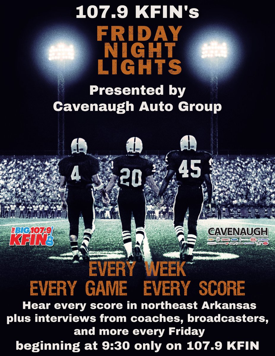 Who's ready for another football Friday night? As the action winds down, join us on KFIN for Friday Night Lights. It's every score from every game in the area, plus interviews from coaches and broadcasters. We kick it off at 9:30!
