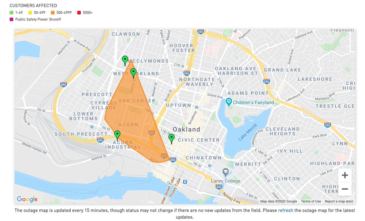 The Oaklandside On Twitter There S A Big Power Outage Right Now Affecting West Oakland According To Pge4me It Was Caused By An Equipment Issue You Can Check This Website For Updates
