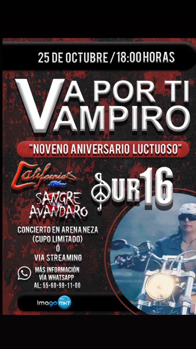 Sur16Oficial2's tweet photo. 25 de octubre 2020 arena Neza a 9 años de ausencia recordaremos a Javier Rangel "el vampiro" en concierto presencial y Streaming !!!! https://t.co/i0VCj3zbp0