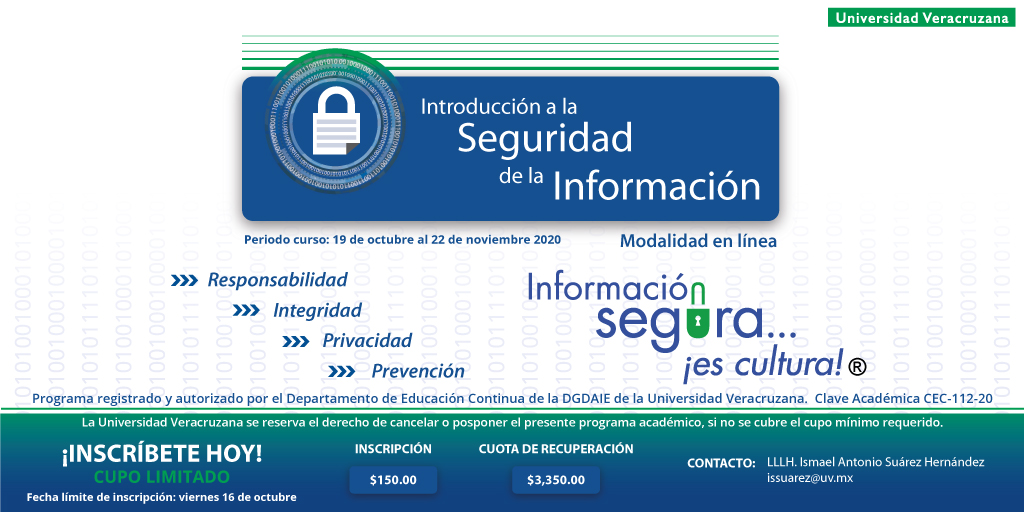 AVISO - Curso Introducción a la Seguridad de la Información 
uv.mx/fei/general/cu…