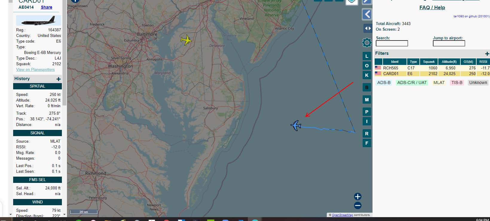 Tim Hogan 浩勤 on Twitter "RT There's an E6B Mercury off the east coast near DC. I looked