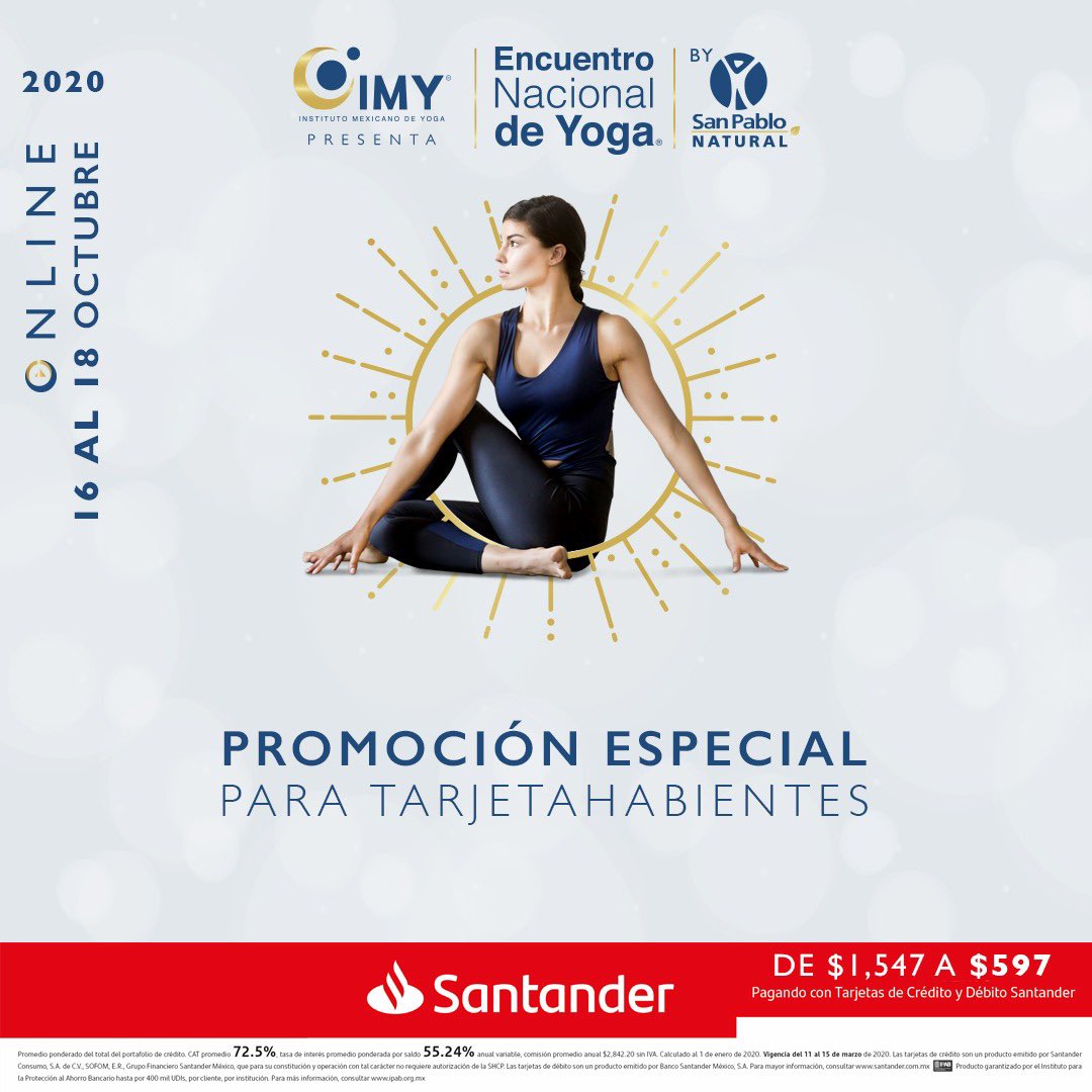 Adquiere ya tu boleto al @encuenteodeyoga El costo del evento es $1,547 pesos. Aprovecha el descuento pagando con tu tarjeta <a href="/SantanderMX/">Santander México</a> a un precio especial de $597. Para #santandermx lo importante para ti es serio para nosotros. #eny2020 encuentrodeyogasantander.boletia.com