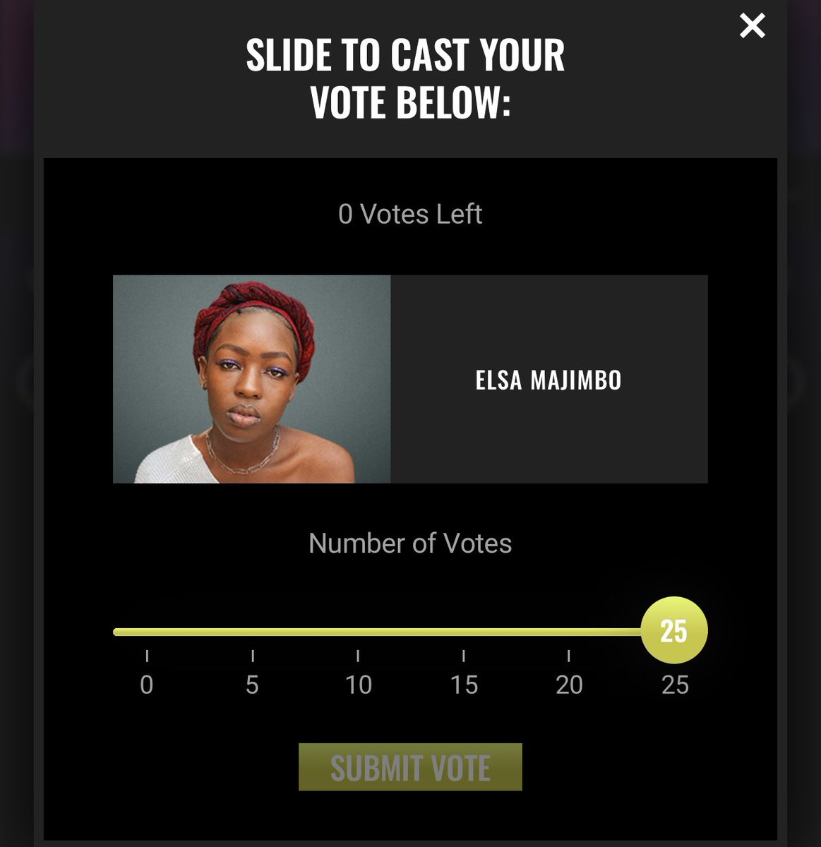 You can also vote for <a href="/ElsaAngel19/">Elsa Majimbo</a> here. 👉🏾 pca.eonline.com/af 

Up to 25 votes a day!
Just slide that thing mpaka mwisho!
#ElsaMajimbo #AfricanSocialStar