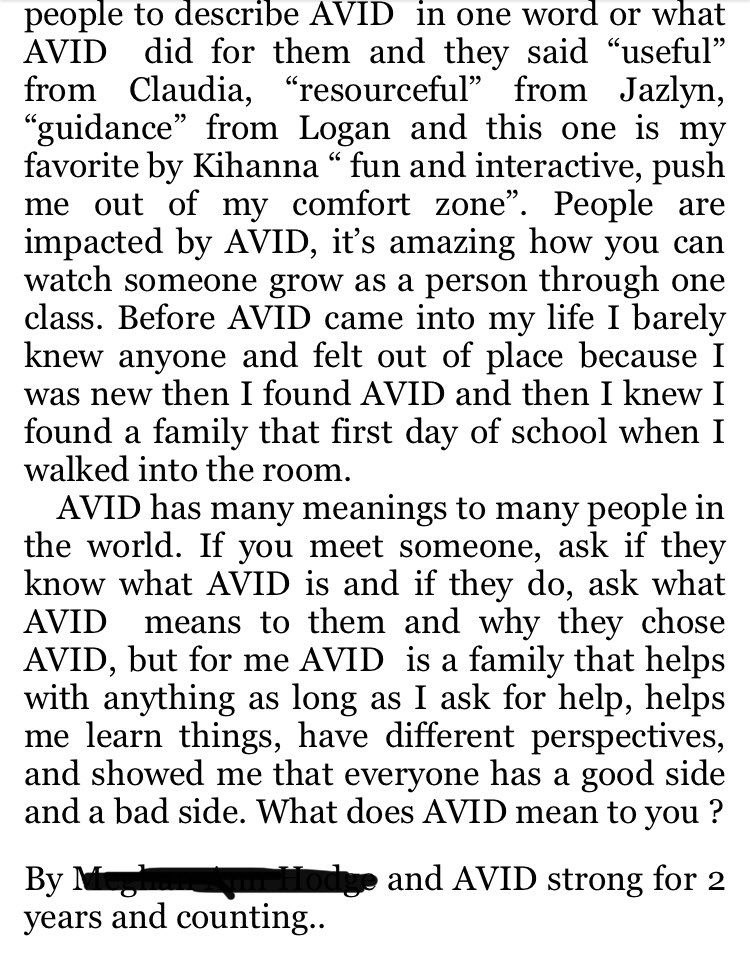 What is AVID... in the words one of my former students ❤️ #ThisIsAVID #comalAVID
