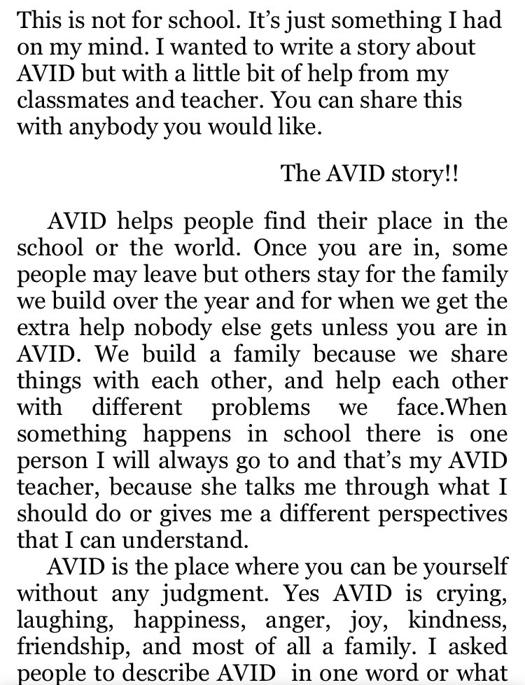 MVMSAVID's tweet photo. What is AVID... in the words one of my former students ❤️ #ThisIsAVID #comalAVID https://t.co/gFEk8qQ2IY