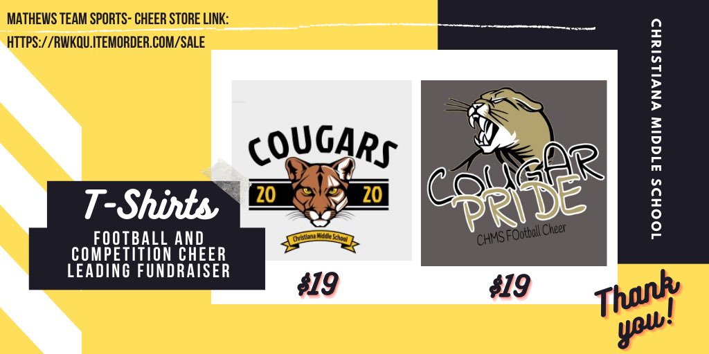 Check out the link for some cool CHMS spirit wear! rwkqu.itemorder.com/sale #WeAreChristiana #CHMSCheer #schoolspirit 💛😼🖤