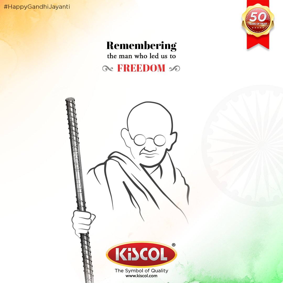 KiscolTmtNo1's tweet photo. A big salute to the strong freedom fighter on his birth anniversary.
Happy Gandhi Jayanti
#Kiscoltmt #Gandhi #Birthanniversary #Freedomfighter #Gandhijayanti #Realbond #Strength #Longlasting #TMTbars #Stronghome #Strong #Dreamhome #Construction https://t.co/Bmp7NnHtYh