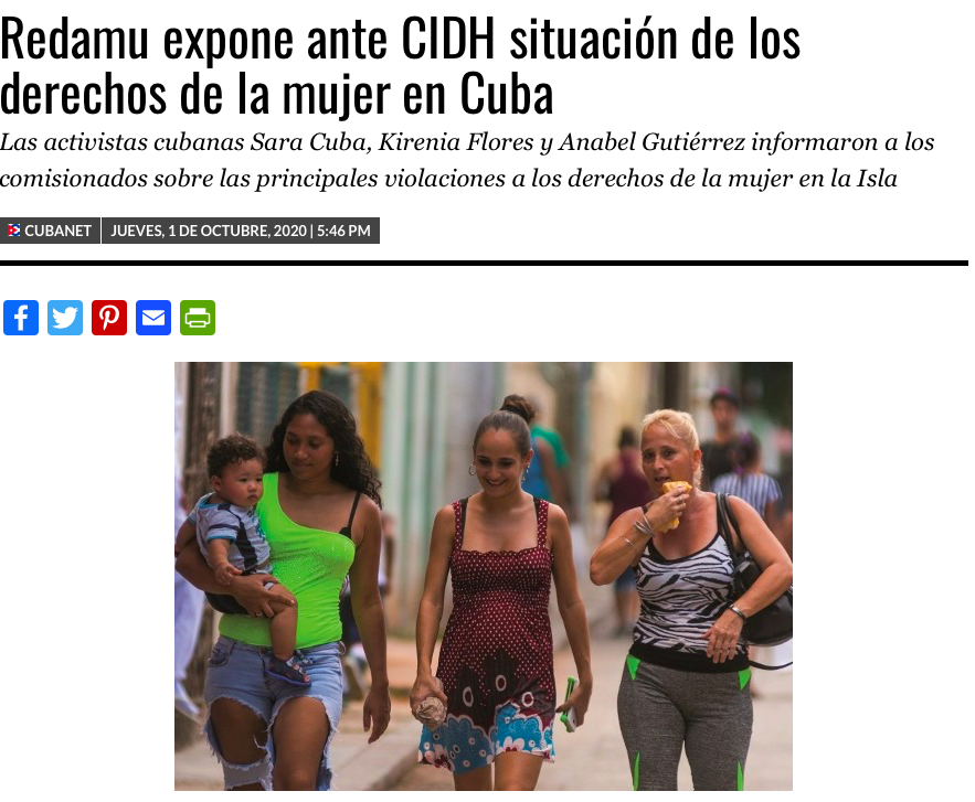 RedamuC's tweet photo. Les compartimos la nota de @CubanetNoticias sobre la exposición de @RedamuC, en la audiencia pública “Violencia de género y los derechos de las mujeres en Cuba” de la Comisión Interamericana de Derechos Humanos (CIDH).
#CIDHAudiencias
(https://t.co/Ick81mOsKo) https://t.co/ozQoIXi308