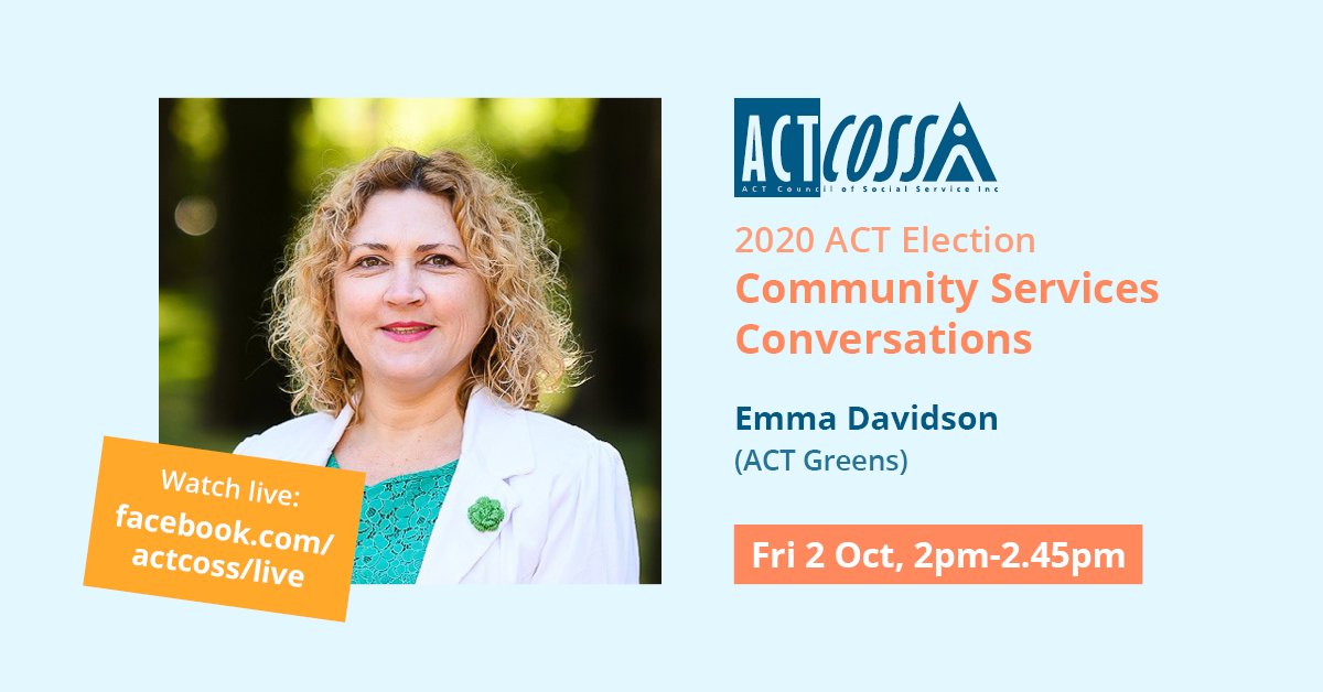 ACTCOSS's tweet photo. Join us today at 2pm to discuss key community sector issues with @emmadavidsonACT. Don't miss the 2nd of 3 #ACTelection Community Services Conversation events at  https://t.co/ujsMS9RiUo #ACTvotes #CBRvotes #ACTpol https://t.co/M9xq0LJWPS