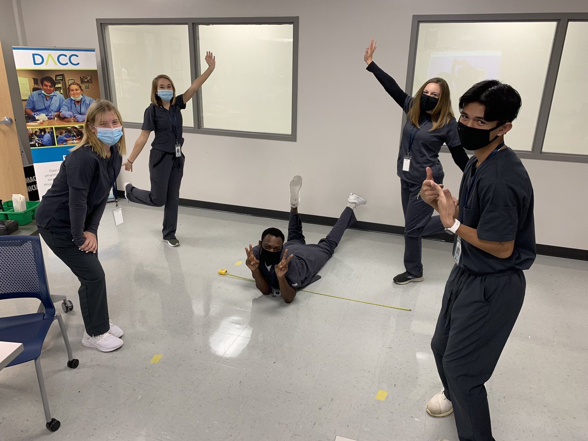 The tape measure has officially become the most unexpected and important pharmacy technician tool! Social distancing CAN be fun! Happy Birthday to Godwin! They are all smiling under those masks! #SocialDistancing