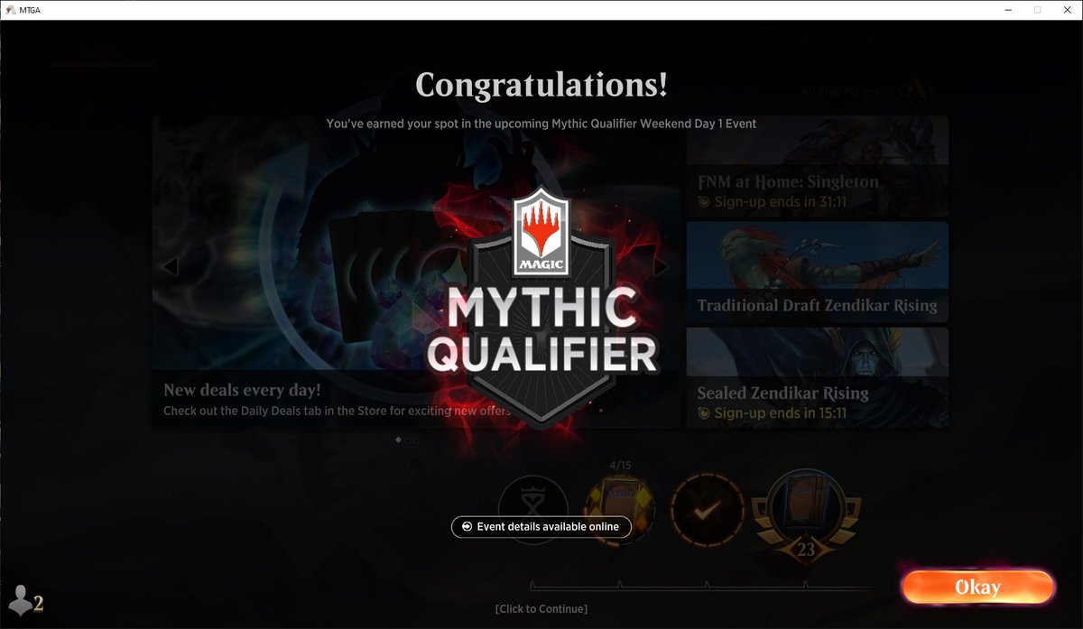 fischer_scotty's tweet photo. Yes !!! First time qualifying !!! 🎆🎆🎆 . Almost didn't make it, but my rank held. @MagicEsports @MTG_Arena #MythicQualifier https://t.co/5LzQu6Ch8Q