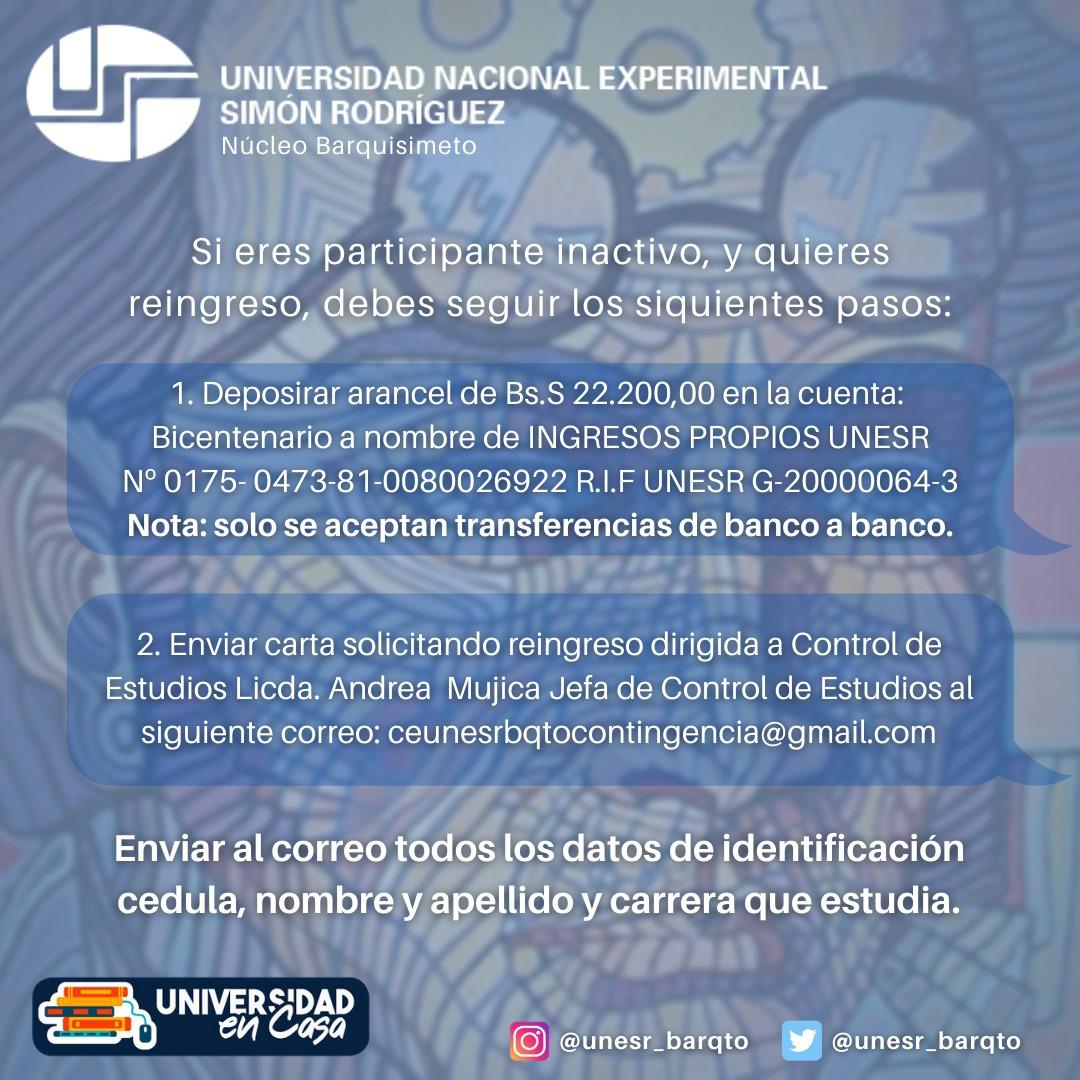 Atencion participantes interesados en solicitar reingreso <a href="/UNESR_BARQTO/">UNESR-BARQUISIMETO</a> acá te dejamos los pasos a seguir 👇👇
