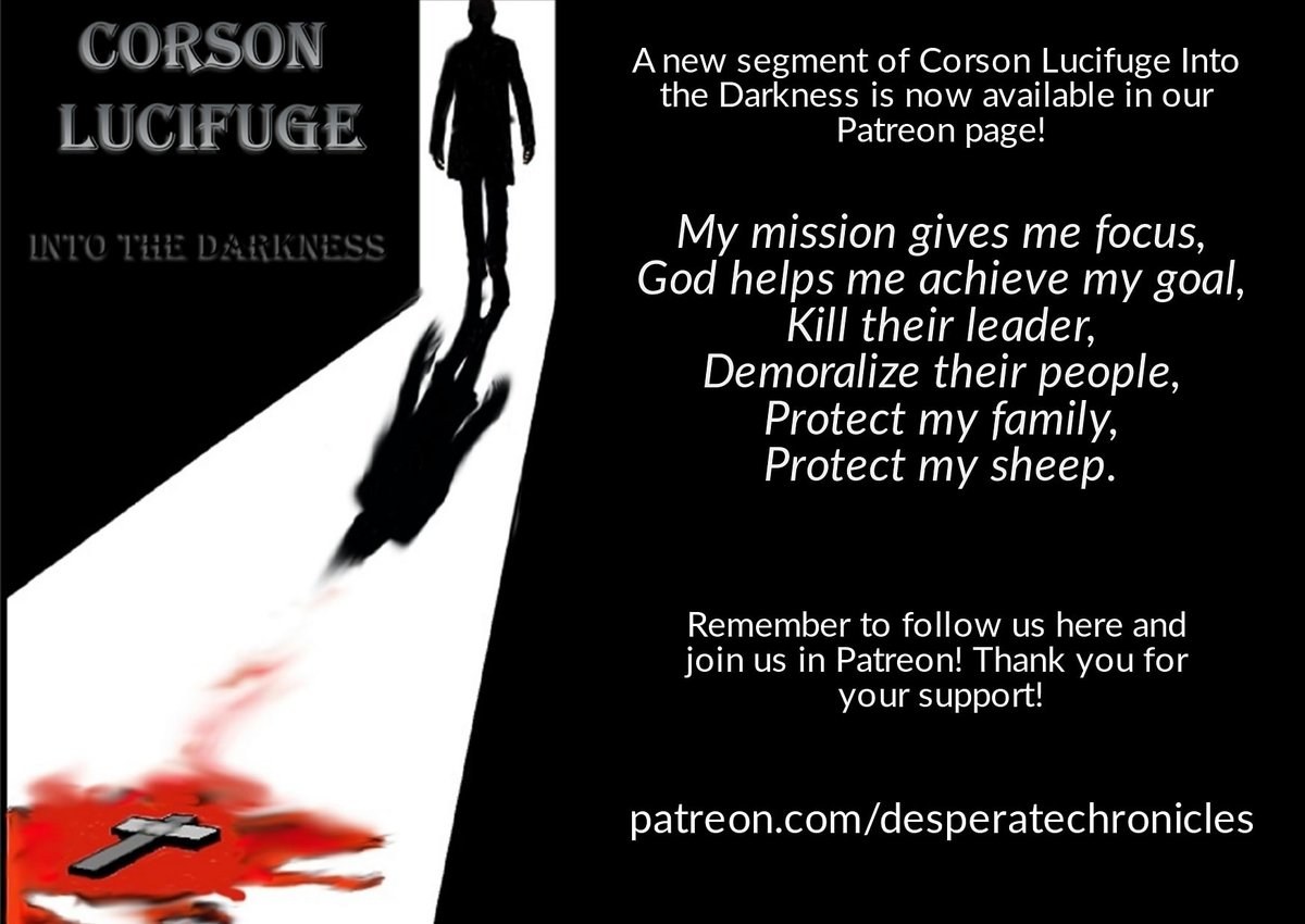 desperatechron's tweet photo. My mission gives me focus,
God helps me achieve my goal,
Kill their leader,
Demoralize their people,
Protect my family,
Protect my sheep.
https://t.co/P3ZT7hfhzm
#desperatechronicles #corsonlucifuge #vampire #predatorofmen #wolfofgod #killerofmen #stoptheviolence #killtheboss https://t.co/aP94I4pPZG