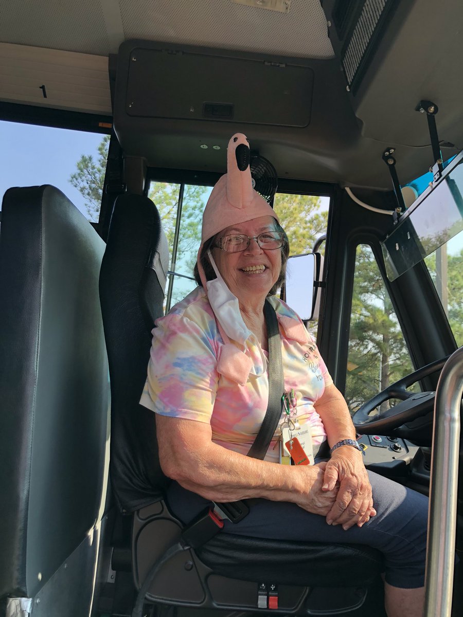 This is Carol. She’s been a bus 🚌 driver for 27 years. She wears a different hat every day. Ask her why. This is her answer:

“Because it’s fun &amp; kids love it!”

People have given her hats over the years. She now has more than 300!

Such a feel good story. 
💛 your bus drivers.