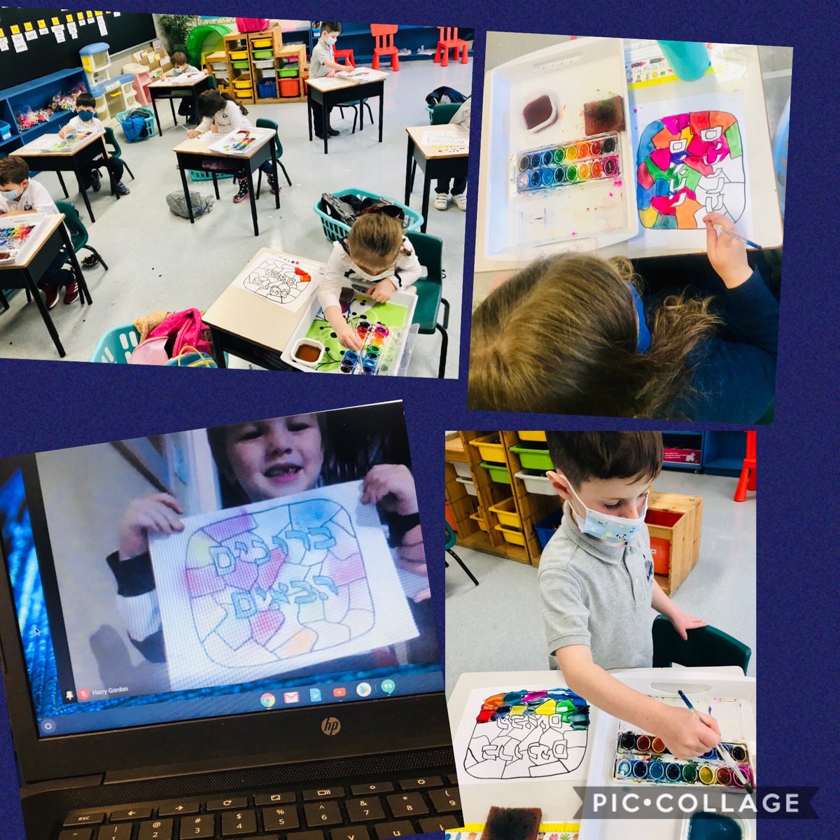 ShiraWaldman's tweet photo. Kindergarten Ss @The_OJCS learn to paint with #watercolour and welcome guests (from their bubble) to their #sukkah #Sukkot2020 #The_OJCSDifference https://t.co/6WQIeGgP7e