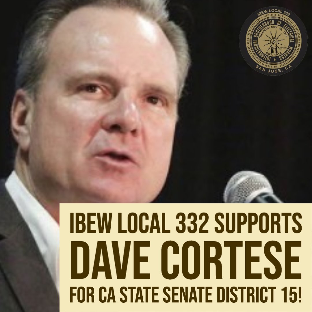 332Ibew's tweet photo. Local 332 is proud to support @DaveCortese for State Senate 2020 D15! Dave has been a strong, reliable voice for working people and the building trades on the Santa Clara County Board of Supervisors for years; he’s the right person for the job! #VoteUnionStrong #1u #Election2020 https://t.co/BDmXLDYhUk