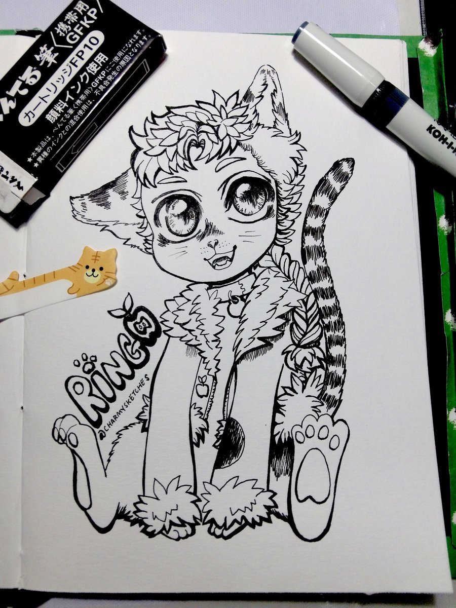 #InktoberDay1:#Gijinka of Ringo my 7 month old kitty. Found out from the vet that he has feline leukemia. I want to give him a happy life. #Catober  #inktober #inktober2020 #萌え擬人化 りんごは私の７さいです。とてもかわいいですにゃ〜😺 #インクトーバー #インクトーバー2020