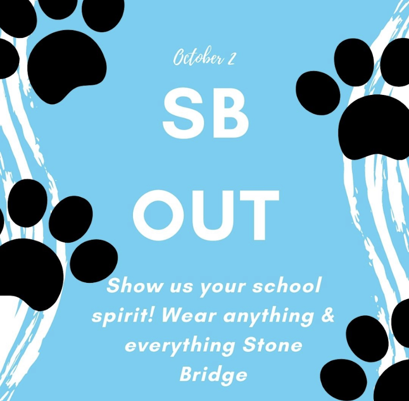 Hey Bulldogs!! Tomorrow is SB OUT!!! Show how much you love Stone Bridge by wearing Stone Bridge colors or SB merch!!!! #sboe