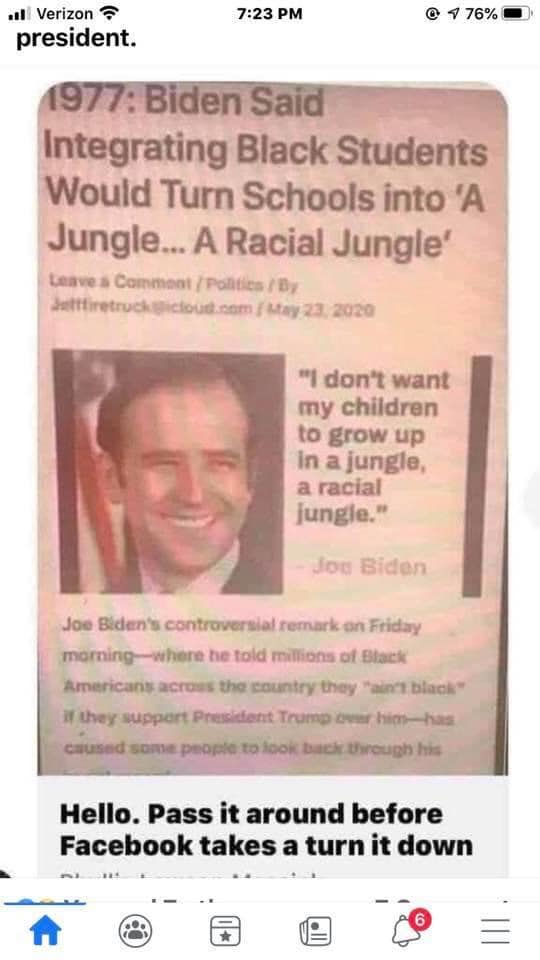 Could white supremist richard spencers support of joe biden for President have something to do with joe bidens statements on racial integration?