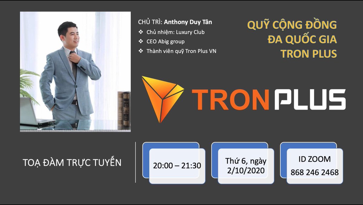TonyLuu18's tweet photo. 🔥🔥🔥Hot, hot, hot 🔥🔥🔥

     Buổi toạ đàm trực tuyến

Xu hướng Tài chính đang bùng nổ năm 2020 -2021

Cơ hội tham gia

“QUỸ CỘNG ĐỒNG ĐA QUỐC GIA TRON PLUS”

⏱ 20:00-21:30
⚡Thứ 6, ngayd 2/10/2020
👉 ID zoom: 868 246 2468
Pas: liên hệ người giới thiệu https://t.co/RBRKiIXouG