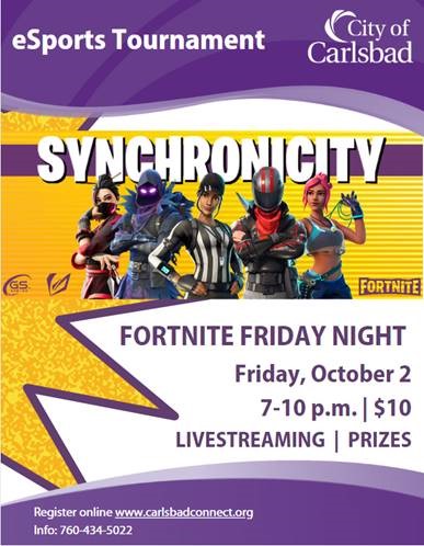 We're hosting Synchronicity Carlsbad #1 tomorrow in partnership with <a href="/carlsbadcagov/">City of Carlsbad</a> Parks &amp; Recreation! Friday Nights at Pine returns virtually to introduce the 2nd esports tournament of 2020!
Where: Online / Cross-Platform
When: Friday, October 2, 2020, 7PM PST
Age: 10-14