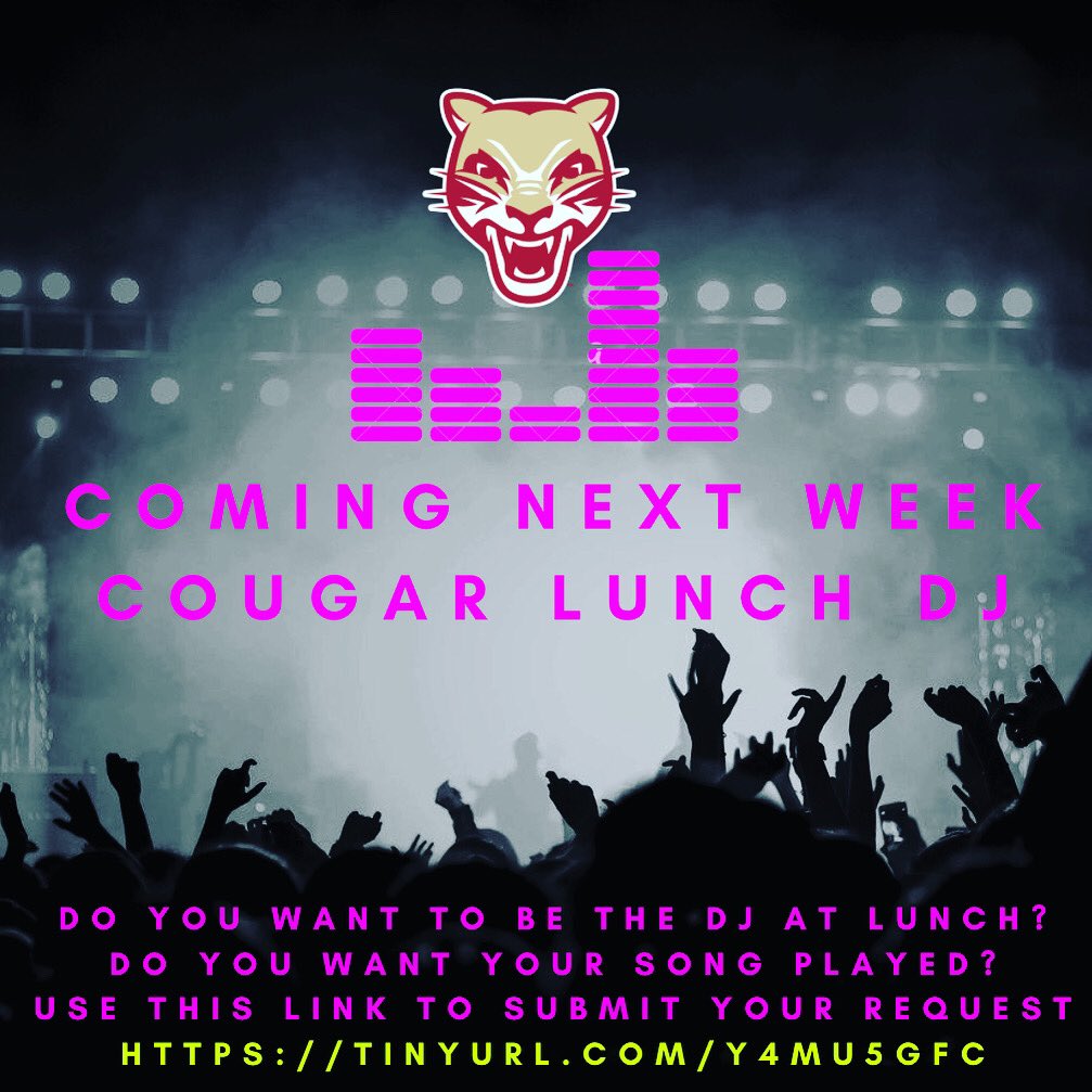 McDermott_KTMS's tweet photo. Cougars! Get your requests in! https://t.co/n4JyFZbZ0r #CougarPride #musicmakespeoplegappy @Murphy_LSHS @ActivitiesLSHS @LshsStudCo https://t.co/qZ17fJDD2x