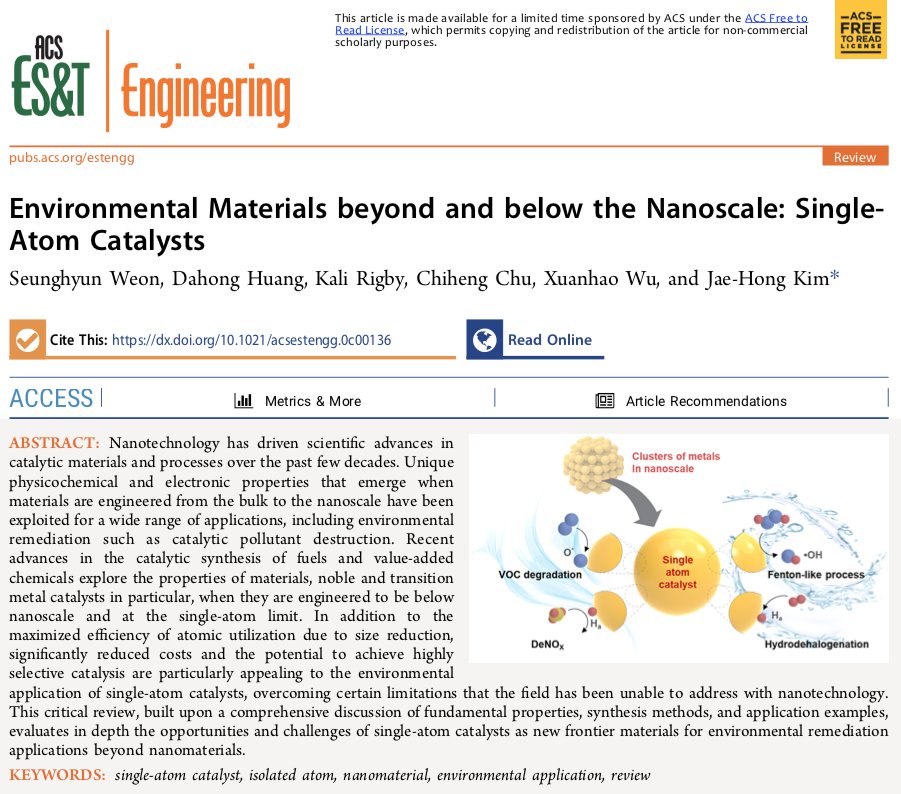 Jaehong Kim (@jaehongkim_yale) on Twitter photo My first paper in ACS ES&T Engineering, "Environmental Materials beyond and below the Nanoscale: Single-Atom Catalysts." <a href="/YaleEnvEng/">Yale Environ. Eng.</a> <a href="/EnvSciTech/">Environmental Science & Technology Journals</a> <a href="/Love_H2O/">Nancy G. Love</a> <a href="/Zhuhaiyouhong/">Chu chiheng</a>
pubs.acs.org/doi/10.1021/ac… My first paper in ACS ES&T Engineering, "Environmental Materials beyond and below the Nanoscale: Single-Atom Catalysts." <a href="/YaleEnvEng/">Yale Environ. Eng.</a> <a href="/EnvSciTech/">Environmental Science & Technology Journals</a> <a href="/Love_H2O/">Nancy G. Love</a> <a href="/Zhuhaiyouhong/">Chu chiheng</a>
pubs.acs.org/doi/10.1021/ac…
