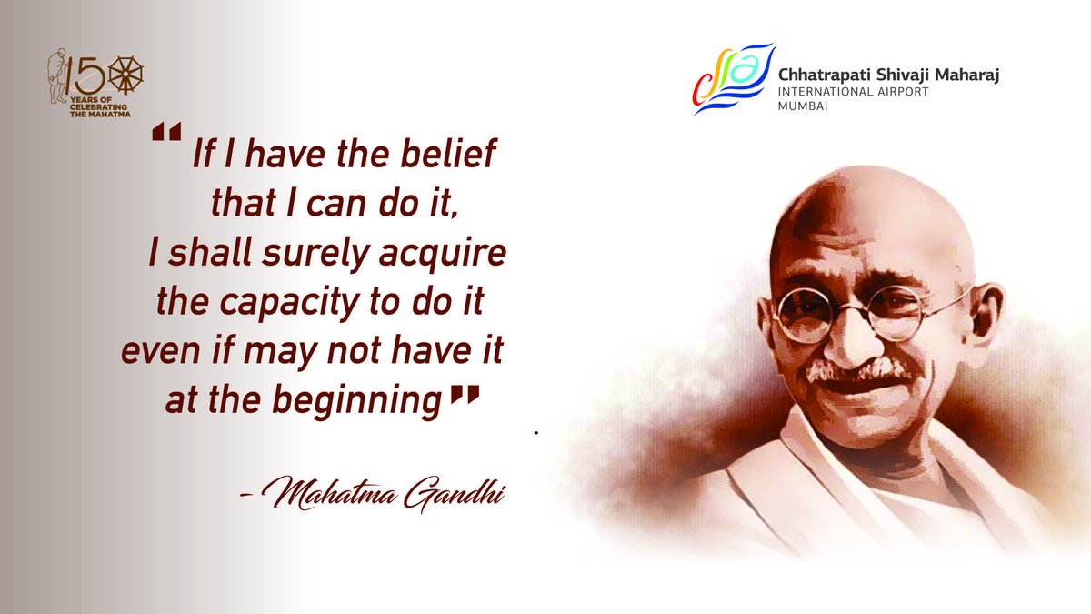 CSMIA_Official's tweet photo. As we celebrate #150yearsofMahatma, let’s revisit some of his teachings that helped us lead a good life.
#MahatmaGandhiQuotes #GandhiJayanti #MahatmaGandhi #MahatmaGandhijayanti #WordsOfWisdom #WeCare #CSMIA #MumbaiAirport
@AAI_Official @DGCAIndia @MoCA_GoI @MoHFW_INDIA https://t.co/mz0gTneM2D